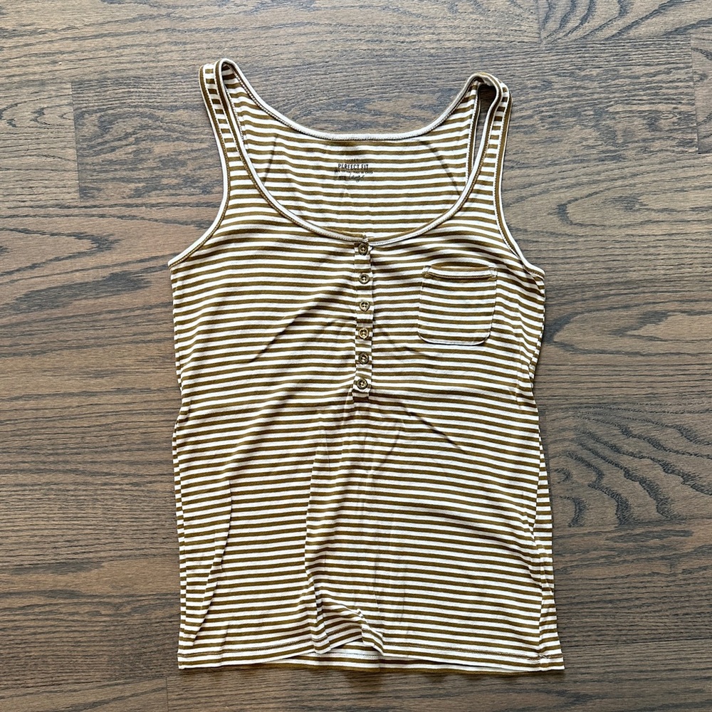 J. Crew Tan and White Striped Tank Top